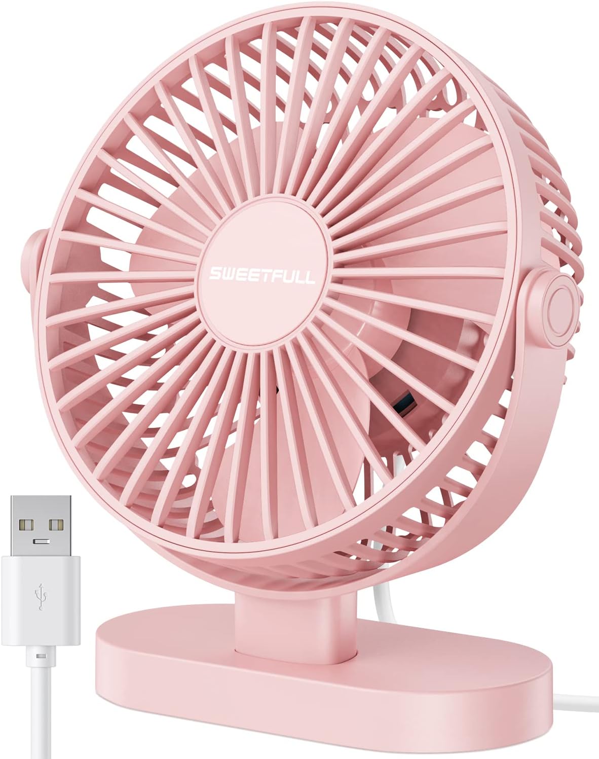 Sweetfull USB Desk Fan - 3-Speed Portable Mini Fan with 360° Rotation | Quiet Operation for Home & Travel (Pink)