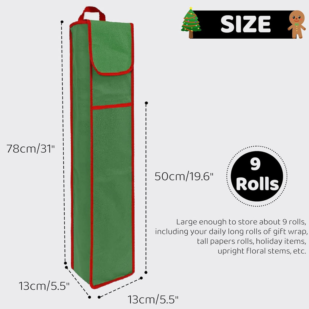 OUTTDID Wrapping Paper Storage Bag - Gift Organizer for 9 Rolls | Green Craft Storage with Pocket