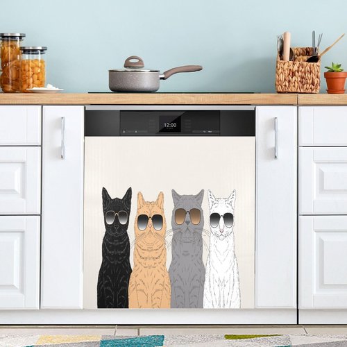 Cat Print Dishwasher Magnet Cover 23x26 inch,Decorative Dishwasher Magnet Cover Cat Pattern Refrigerator Magnetic Sticker Cover