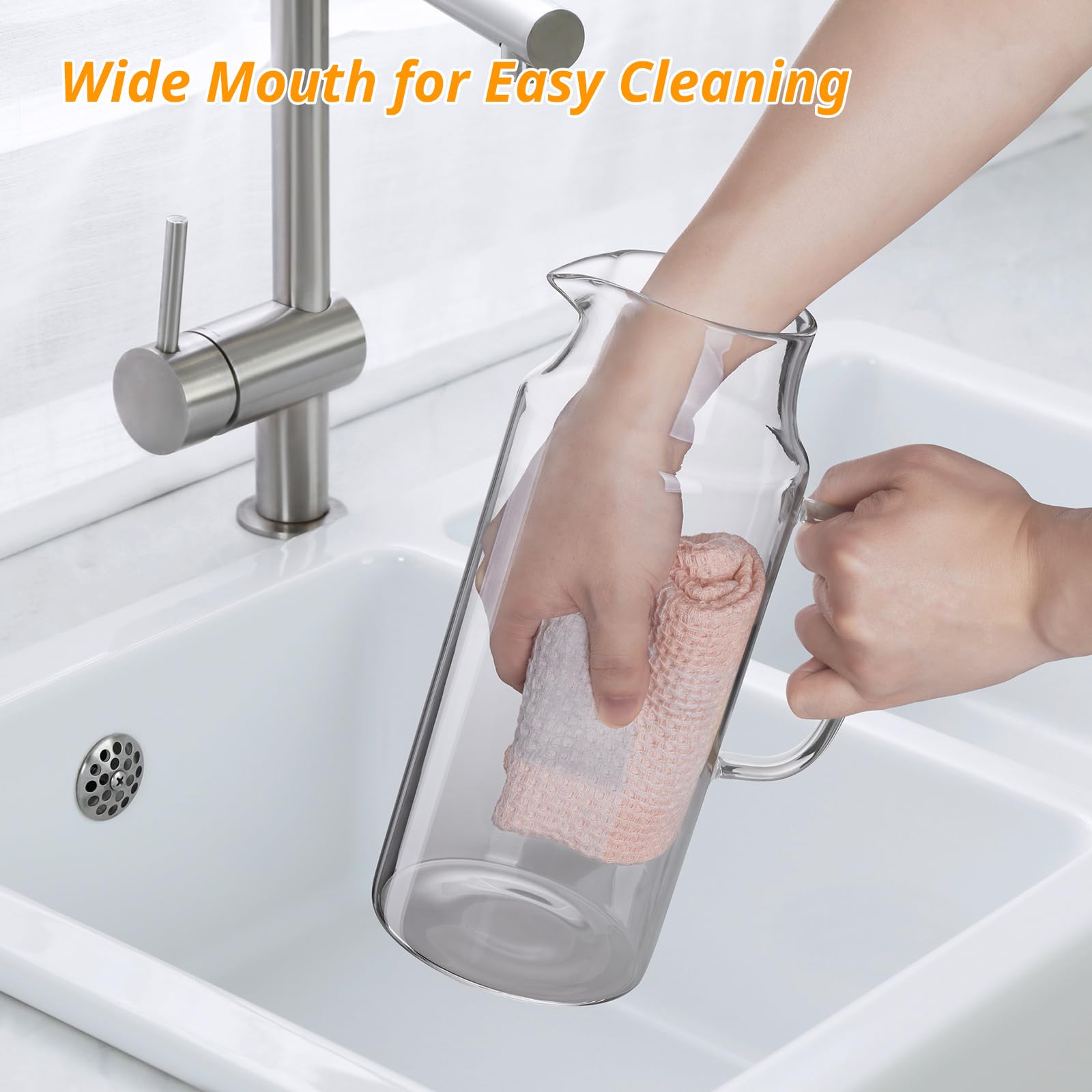 CMLKLZD 2 Liter 68 oz Glass Pitcher with Lid and Handle, Glass Carafe for Fridge, Water Pitcher for Hot/Cold Water, Large Jug for Iced Tea, Coffee, Juice and Homemade Beverage