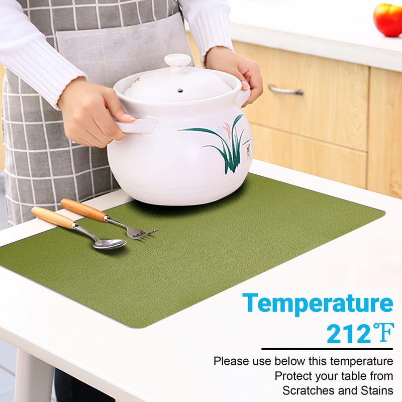 Placemats Set of 6, Two Sided placemat with Coaster -Waterproof - Heat Resistant - Wipe Clean - Anti Slip Dining Table Place Mats, Suitable for Indoor & Outdoor Use(Green & Gray)