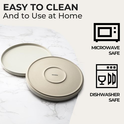 MIAMIO – Plates Set for 4 / Dinnerware Sets for 4 People, Beige Matte Stoneware, Dishwasher, and Microwave Safe – Sierra Collection (Light, Big Plates (4x))