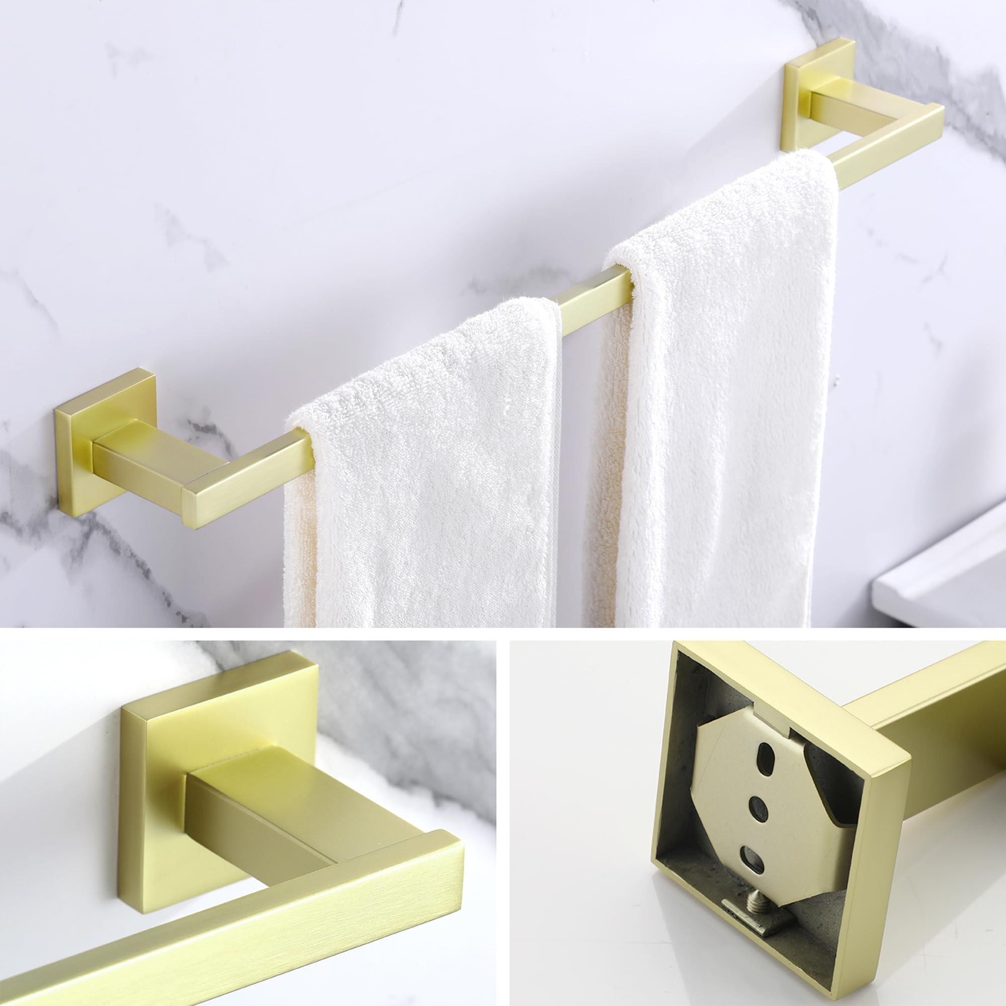 LANC 24-Inche Gold Towel Bars for Bathroom Wall Mounted Brushed Gold Bath Towel Racks Stainless Steel Towel Rod for Bathroom Kitchen Towel Holder Towel Hanger Towel Rail, 2 Pack A9010BG-L6P2