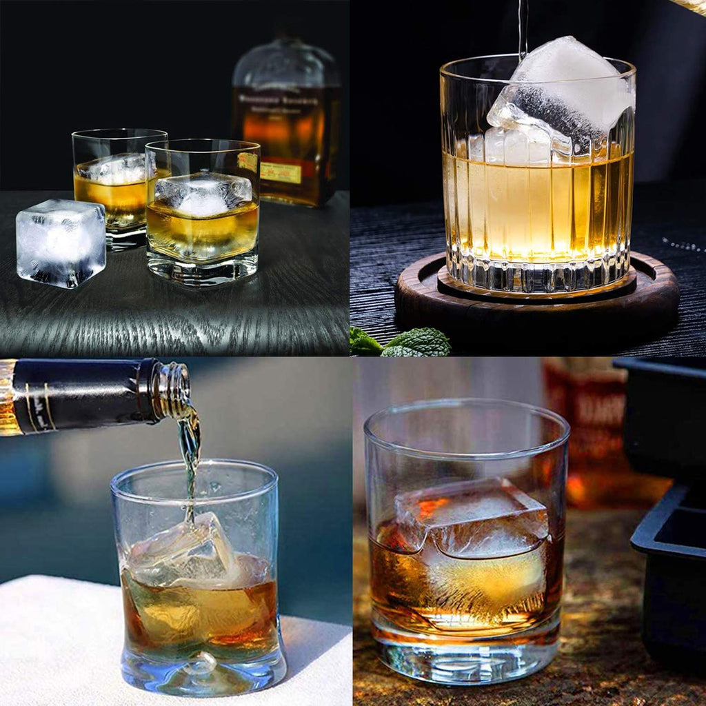witice Large Ice Cube Trays Silicone (2.5-Inches) - Whiskey Ice Cube Mold, With Easy Release Ice Cubes for Whiskey and For Cocktail,Food Grade (Black 2 Tray)