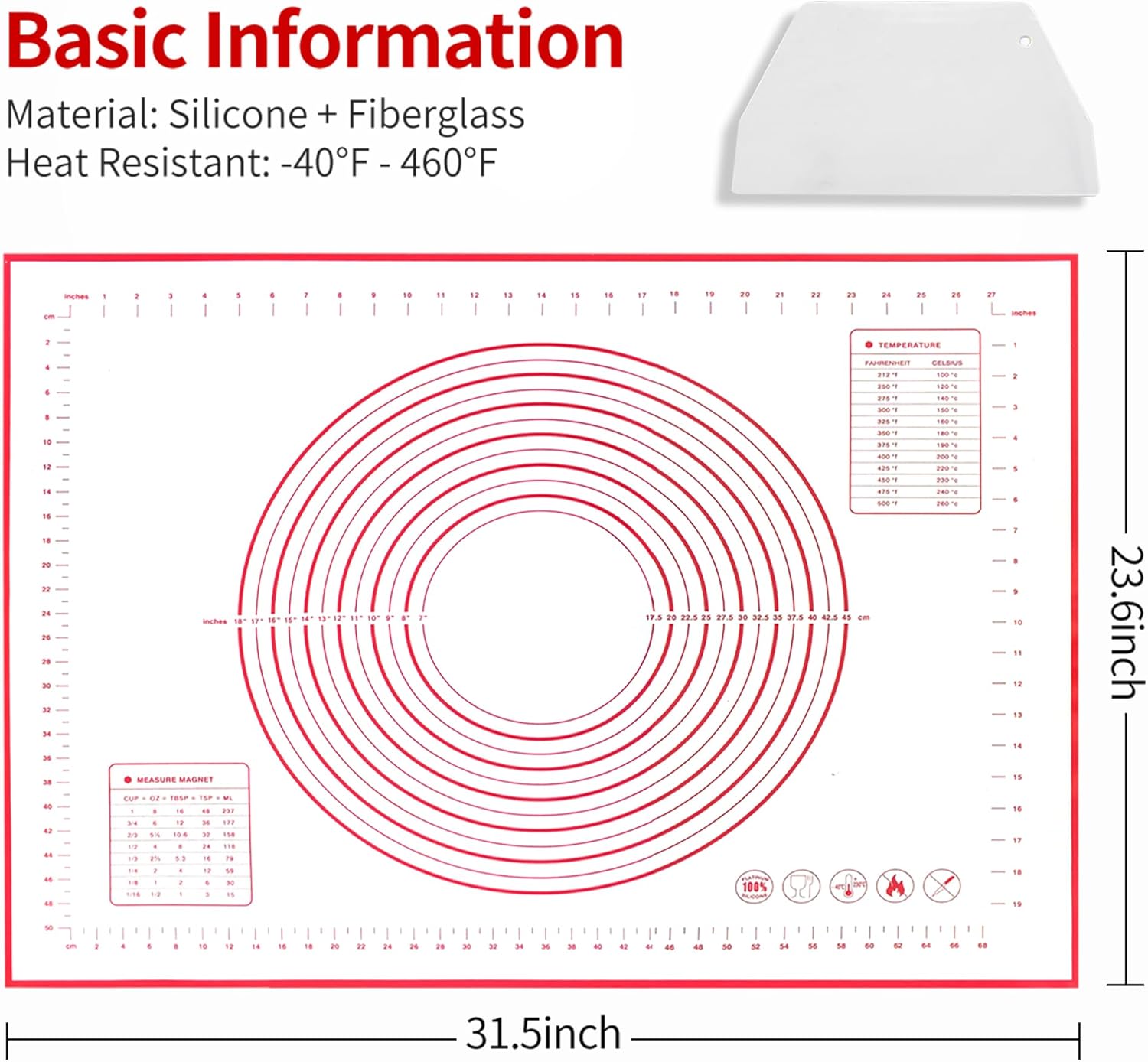 Skiennix Silicone Baking Mat - Extra Large 32x24 Inch Non-Stick Pastry Mat with Cable Ties & Dough Scraper