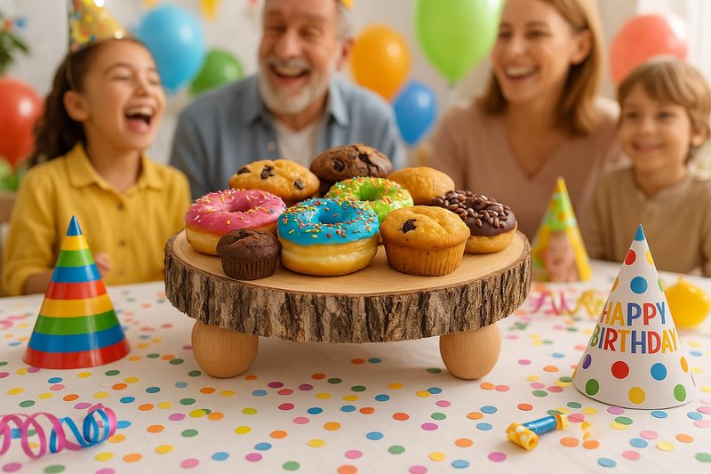timber tree 10 inch Wood Cake Stand for Dessert Table - Round Rustic Cake Holder Tray Wooden Serving Platter Pedestal Centerpiece Decoration with Sturdy Legs for Wedding Cakes