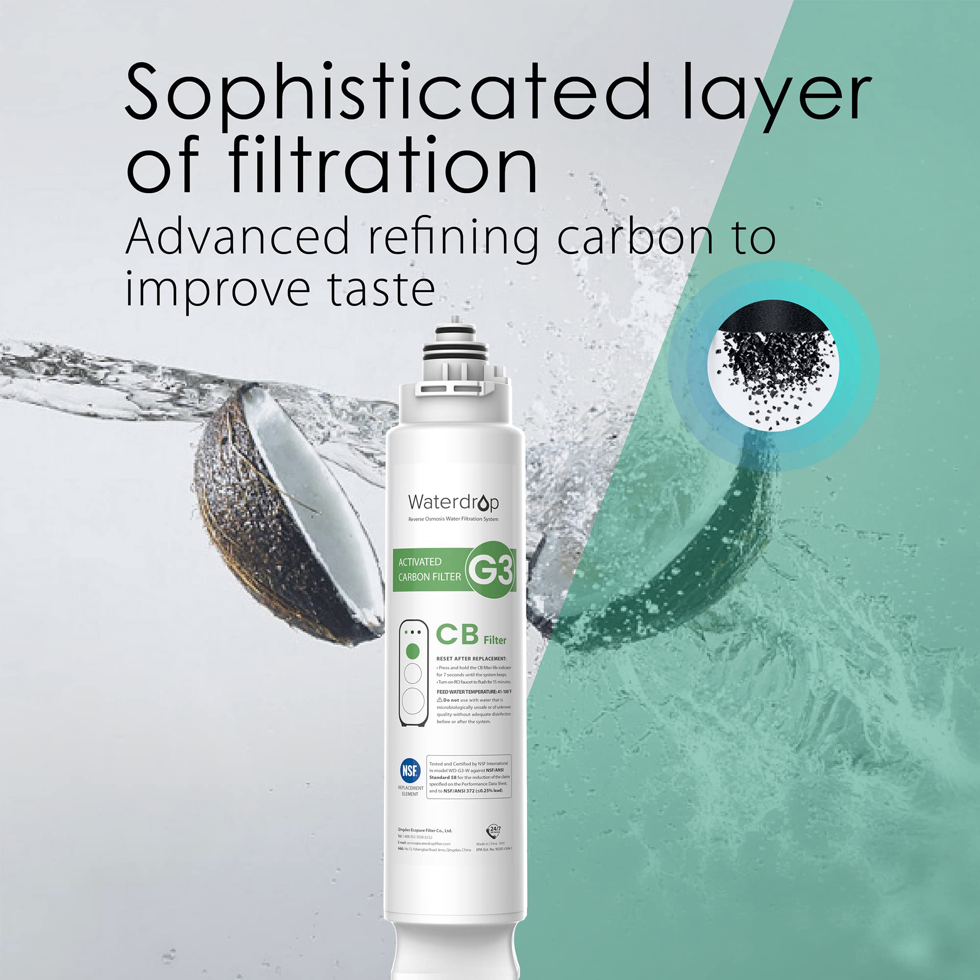 Waterdrop WD-G3-CF Filter, with WD-G3-CB Filter, Replacement for WD-G3-W, WD-G3P600 and WD-G3P800-W Reverse Osmosis System, Bundle