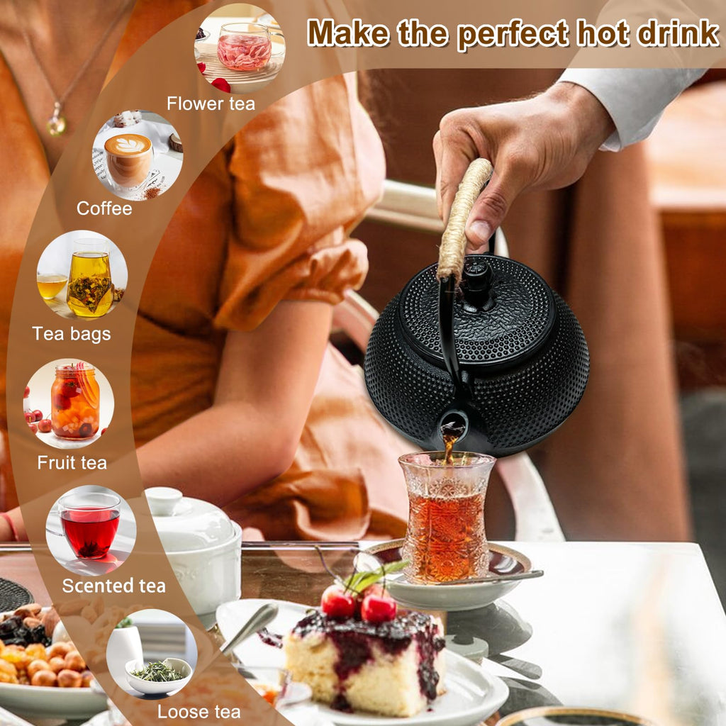 Japanese Cast Iron Teapot,Tea Kettle with Stainless Steel Infuser,For Wood/Campfire/Gas Stove Top (30 oz / 900 ml,Black)