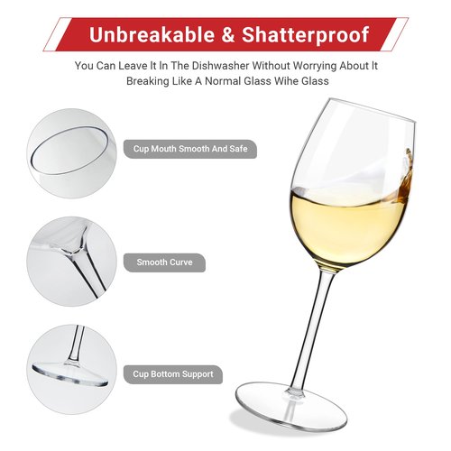 HAHASHOW Unbreakable Stemmed Wine Glasses - 100% Tritan Plastic, Dishwasher Safe for Red & White Wine Glass 530ML - Set of 6, Perfect for Camps and Parties