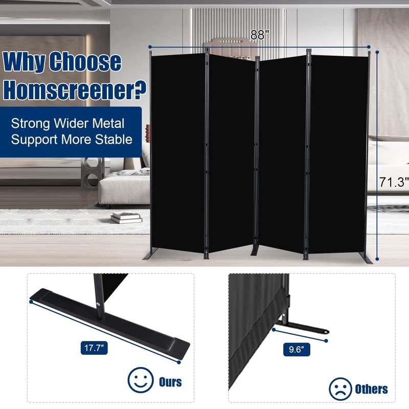 Room Divider 6FT Portable Room Dividers and Folding Privacy Screens, 88'' W Fabric Divider for Room Separation, 4 Panel Partition Room Dividers Screen