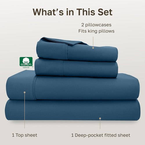 California Design Den King Size 100% Cotton Sheet Set - Silky Sateen, 400 Thread Count, Deep Pockets | Peacock Blue