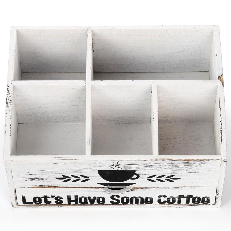Nicunom Coffee Station Organizer for Countertop, Coffee Bar Accessories Organizer Rustic Wood K Cup Espresso Pod Holder, Coffee and Tea Condiment Storage Caddy for Cups, Coffee Pods, Sugar, Syrup