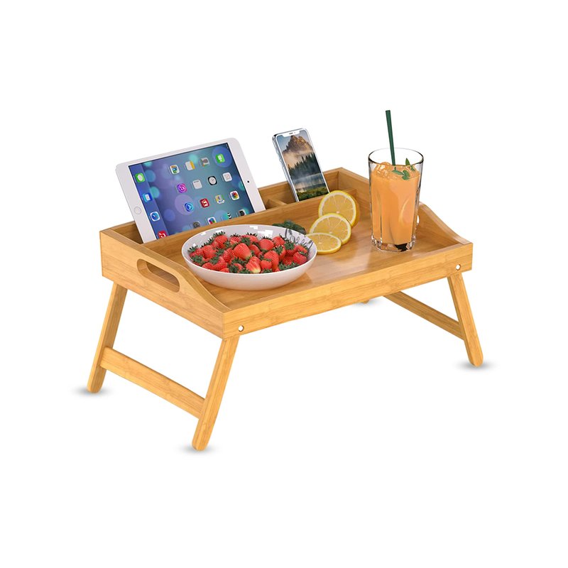 Bamboo Bed Tray with Folding Legs, Portable Serving Tray for Breakfast in Bed, Reading, Working or Picnics (Large)