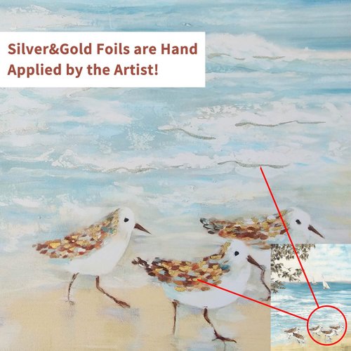 summer melody Beach Sandpiper Painting Wall Art: Coastal Sea Bird Canvas Abstract Ocean Artwork for Bedroom Seashore Seagull Picture Seaside Nature Prints Blue Seascape Art