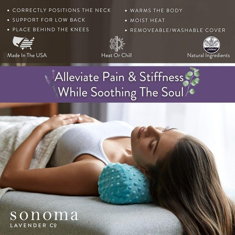 Sonoma Lavender Lavender Bolster Roll, Lilac Dot Microwaveable, Hot/Cold Neck Pillow, Soothing and Pain Relief for Neck, Low Back or Behind The Knees, Removable/Washable Cover, Handcrafted Co