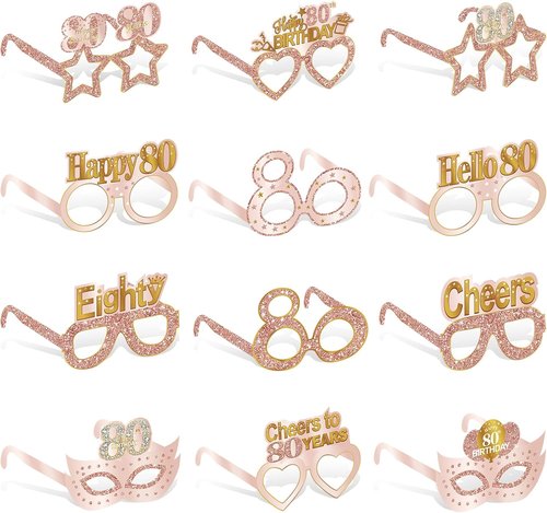 Guiruiy 24PCS 80th Birthday Eyeglasses - Pink Rose Gold Party Supplies for Women | Fun Celebration Decor