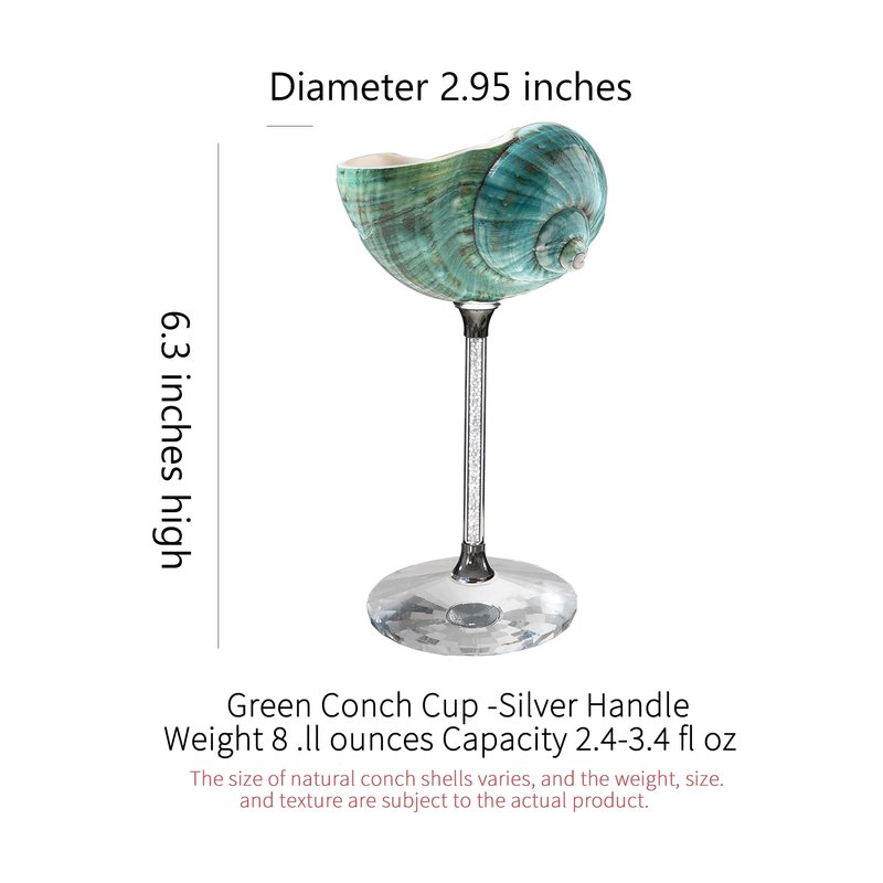 ZHIYOU Glass base decorative conch shell wine glass, rhinestone decorative handle, natural shell cocktail glass Martini glass party drinking highfoot, Beach, Wedding gift (Green 1pcs)