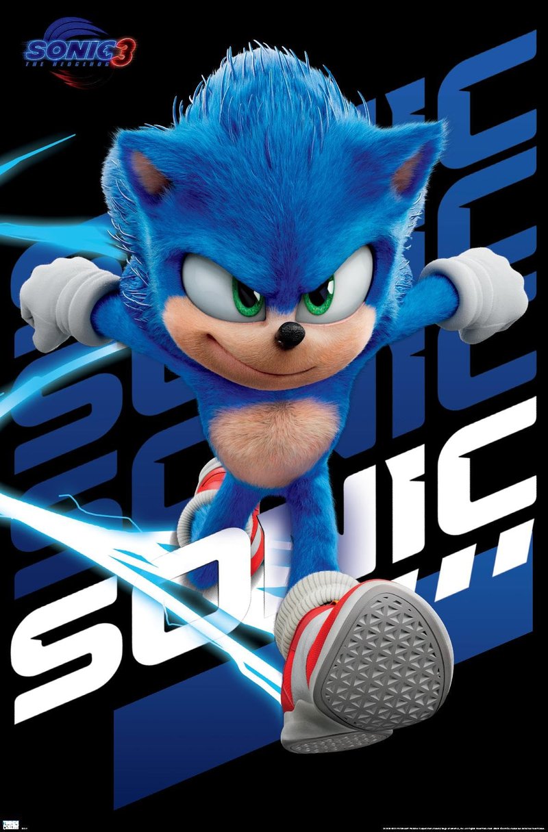 Sonic The Hedgehog 3 - Sonic Wall Poster, 22.4L" x 14.7W", Black Framed Version