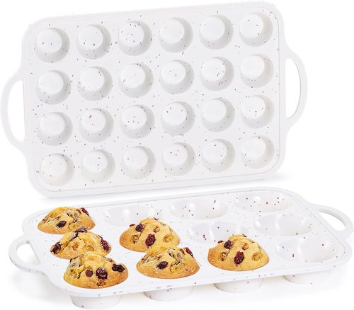 CAKETIME Silicone Muffin Pans - Nonstick 12-Cup & Mini 24-Cup Set with Metal Reinforced Frame for Easy Baking