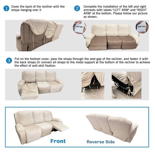 MAXIJIN 8 Pieces Recliner Sofa Covers, Stretch Velvet Reclining Couch Covers for 3 Cushion Furniture Covers, Thick, Soft, Washable Reclining Sofa Slipcovers (Sofa Recliner, Dark Coffee)