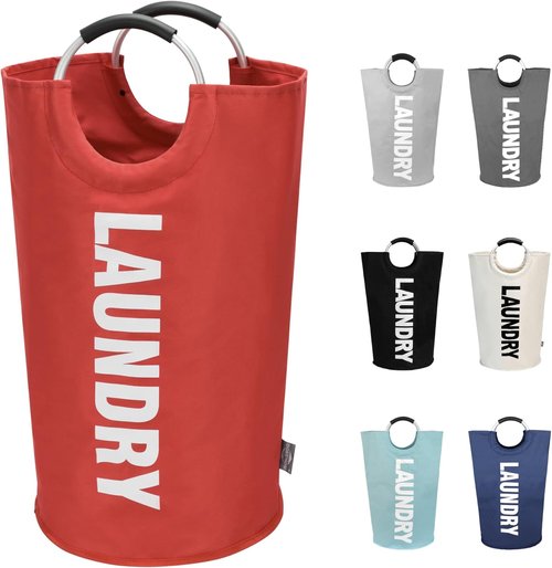 DOKEHOM 90L Large Laundry Basket - Collapsible Freestanding Hamper in Red for Easy Storage