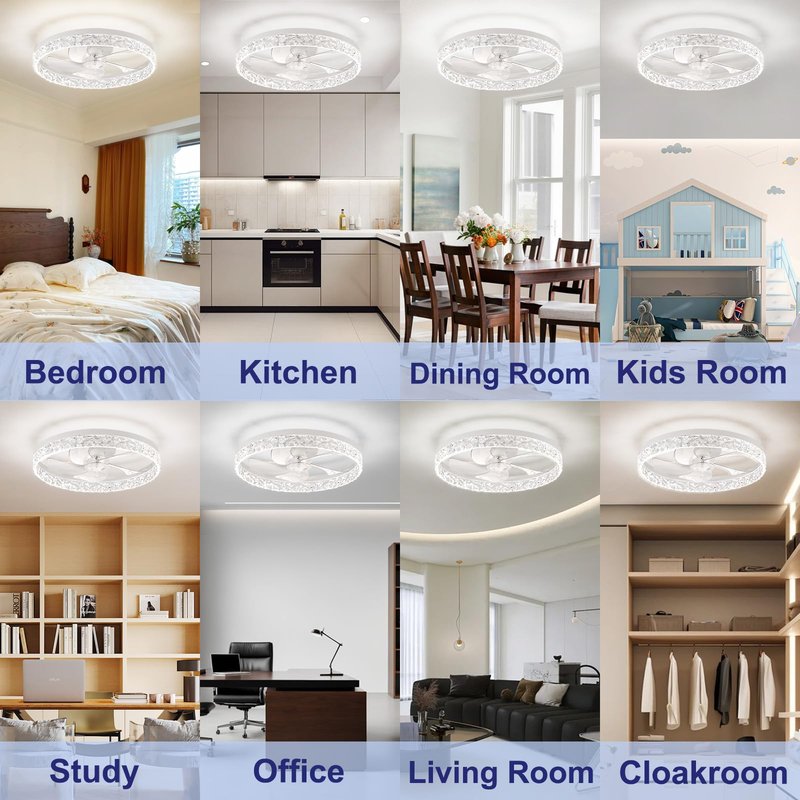 FTZVRD Ceiling Fans with Lights, Flush Mount Ceiling Fan with Lights and Remote, 6 Wind Speeds Low Profile Smart Ceiling Fan for Bedroom, Kids Room, Kitchen and Small Room 20"