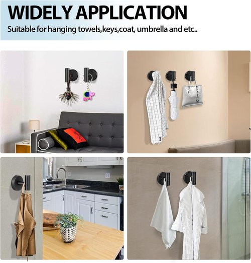 Kruodop Towel Hooks - Heavy-Duty Wall Mount Towel Holders | Black Matte Stainless Steel, 2-Pack