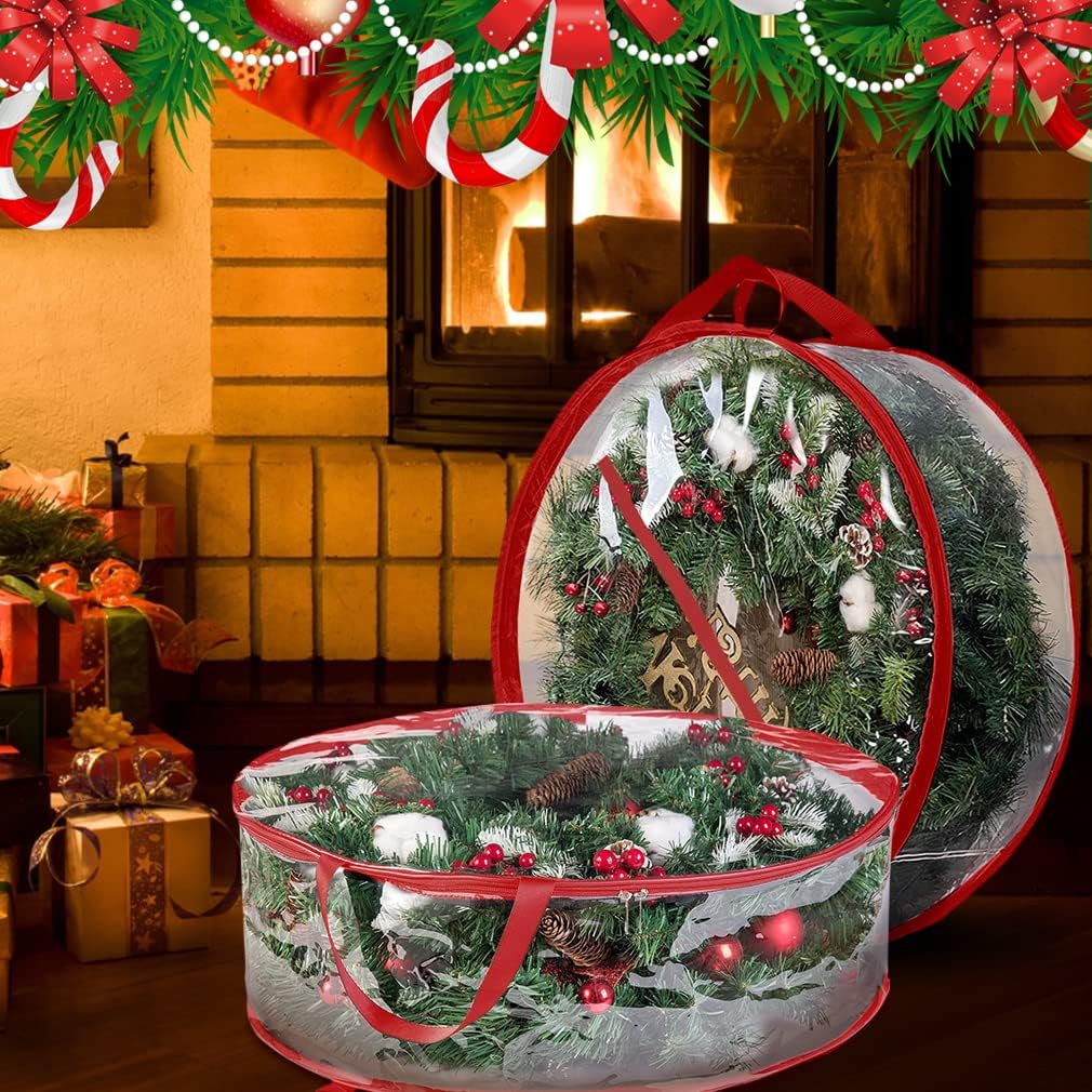 ProPik Christmas Wreath Storage Bag - Waterproof 30" Clear PVC Container | 2 Pack for Holiday Decor
