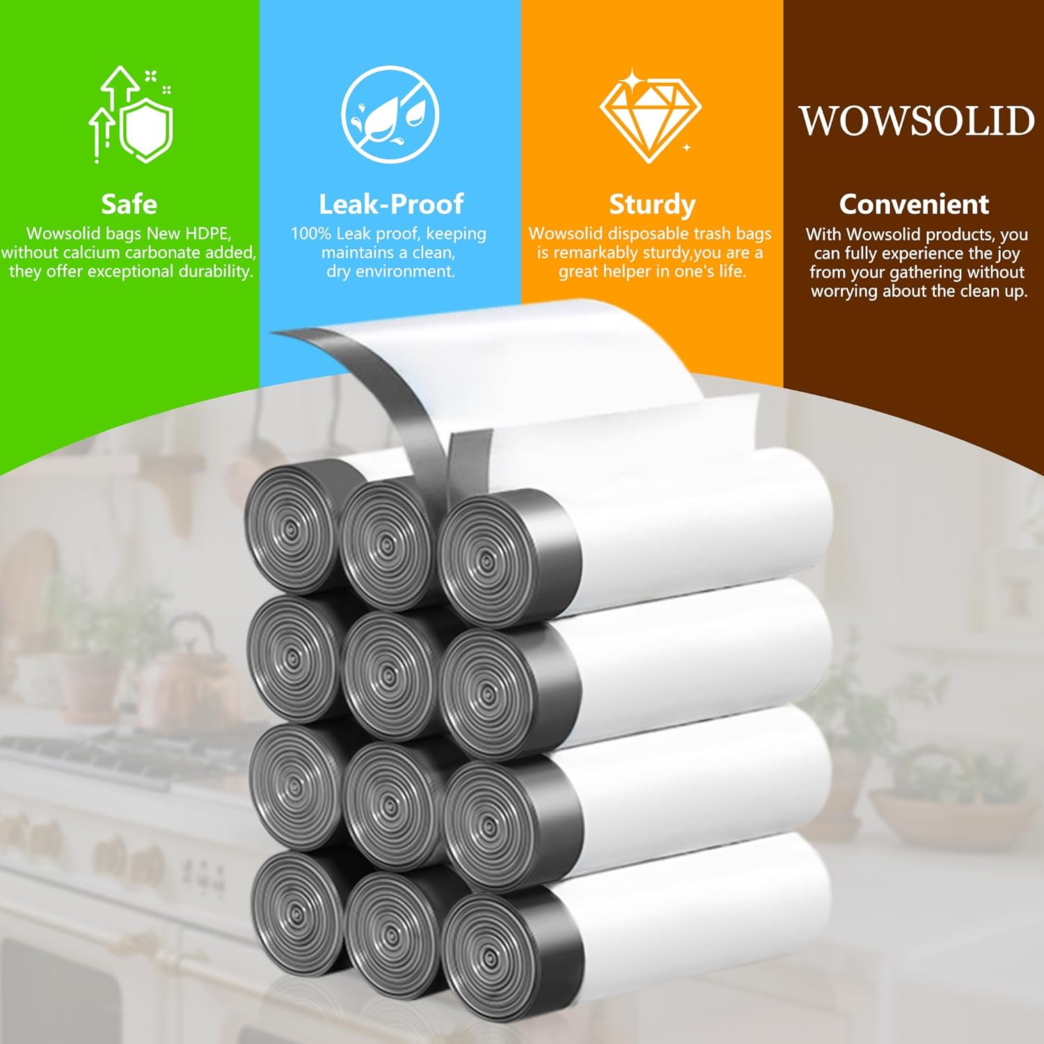 WOWSOLID 4 Gallon Small Trash Bags - 360 Count Drawstring Garbage Bags | 1.2 Mil Thick, Perfect for Mini Bins