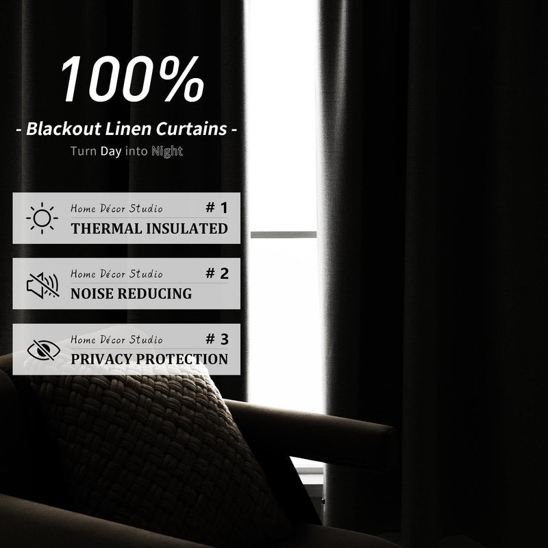 PANGSINNE Cream Linen 100% Blackout Curtains 84 Inches Long - 2 Panels Set Back Tab Drapes for Bedroom Thermal Insulated Black Out Room Darkening Window Curtain
