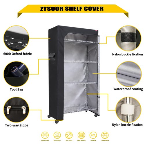 ZYSUOR Waterproof Shelf Cover Heavy Duty Shelving Cover Dustproof Storage Wire Rack Covers, with Two-Way Zipper 40" Wx18 Dx72 H (No Shelves,Black)