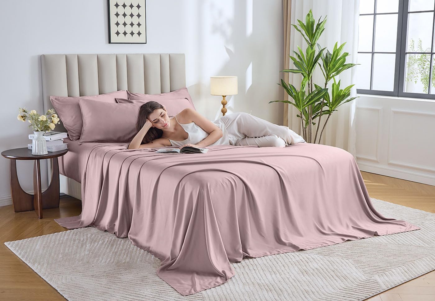 Pure Bamboo Twin XL Sheets - Luxuriously Soft & Cooling 100% Organic Viscose Bed Set | Dusty Pink