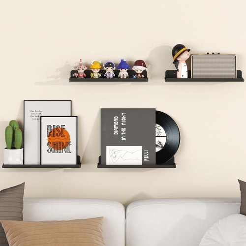 Lifewit Floating Shelves - 15" Acrylic Wall Organizer for Perfume & Decor | Black, Set of 6