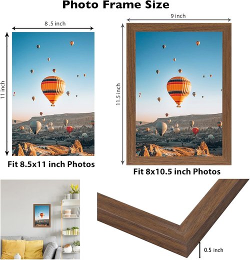 JCJMY 8.5x11 Inch Picture Frame - Brown Certificate & Poster Frame | Horizontal & Vertical Display, Shatter-Resistant Plexiglass