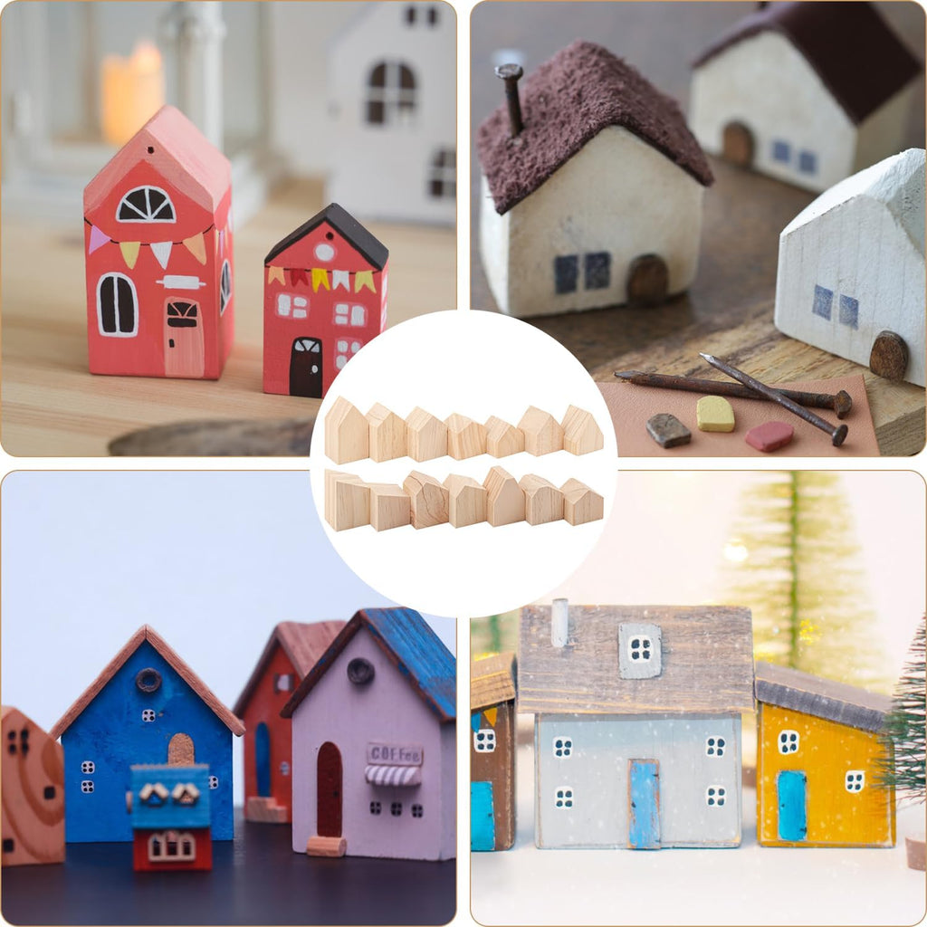 Skiennix 56 PCS Unfinished Wood House Blocks - Versatile DIY Craft Shapes for Home Decor & Festive Projects