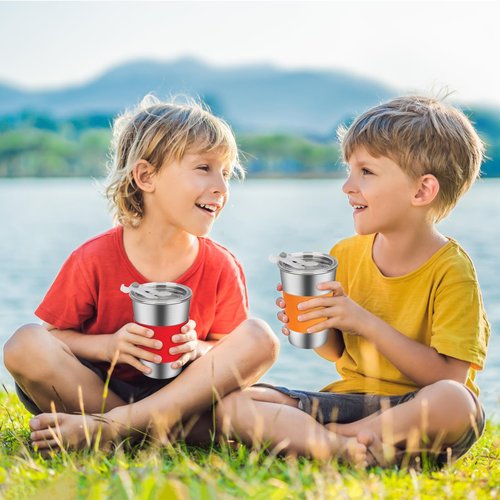 Rommeka Stainless Steel Cups for Kids, 16oz Reusable Drinking Cups Spill Proof Water Tumbler for Kids and Adults, Dishwasher Safe, 5 Pack