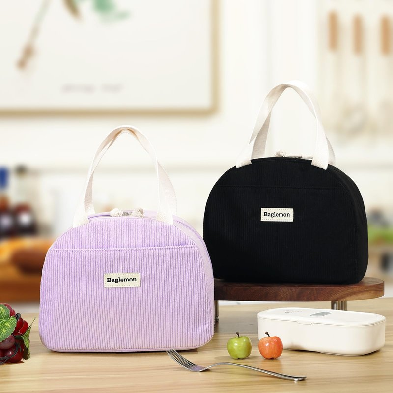 Baglemon Lunch Bag for Women Men Cute Corduroy Lunch Tote Bags Reusable Insulated Lunch Box Large Capacity Reusable Insulated Cooler for Work/Picnic/Travel