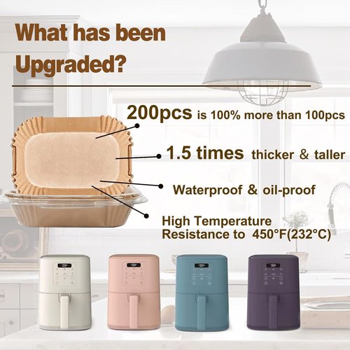 Bella Air Fryer Liners - Rectangle Paper Liners for 4QT Air Fryers | 200PCs for Easy Cleanup