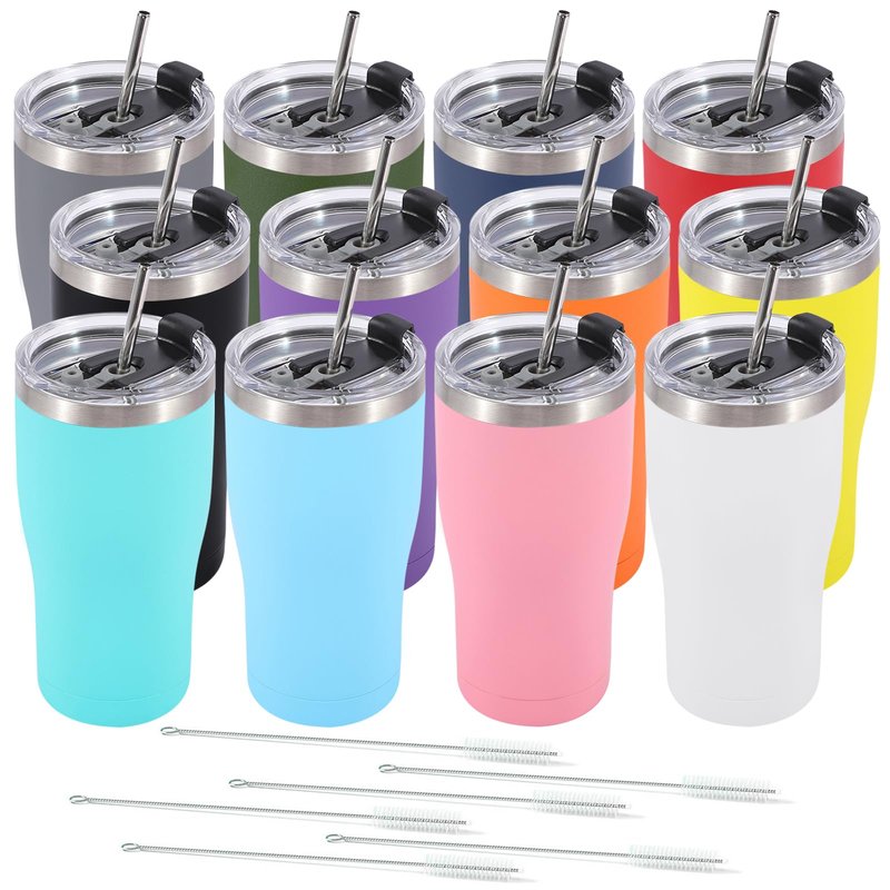 Dongni 20oz Tumbler with Lid Stainless Steel Tumblers Bulk, Double Wall Vacuum Insulated Coffee Travel Mug Powder Coated Tumbler（Mix 12 pack）