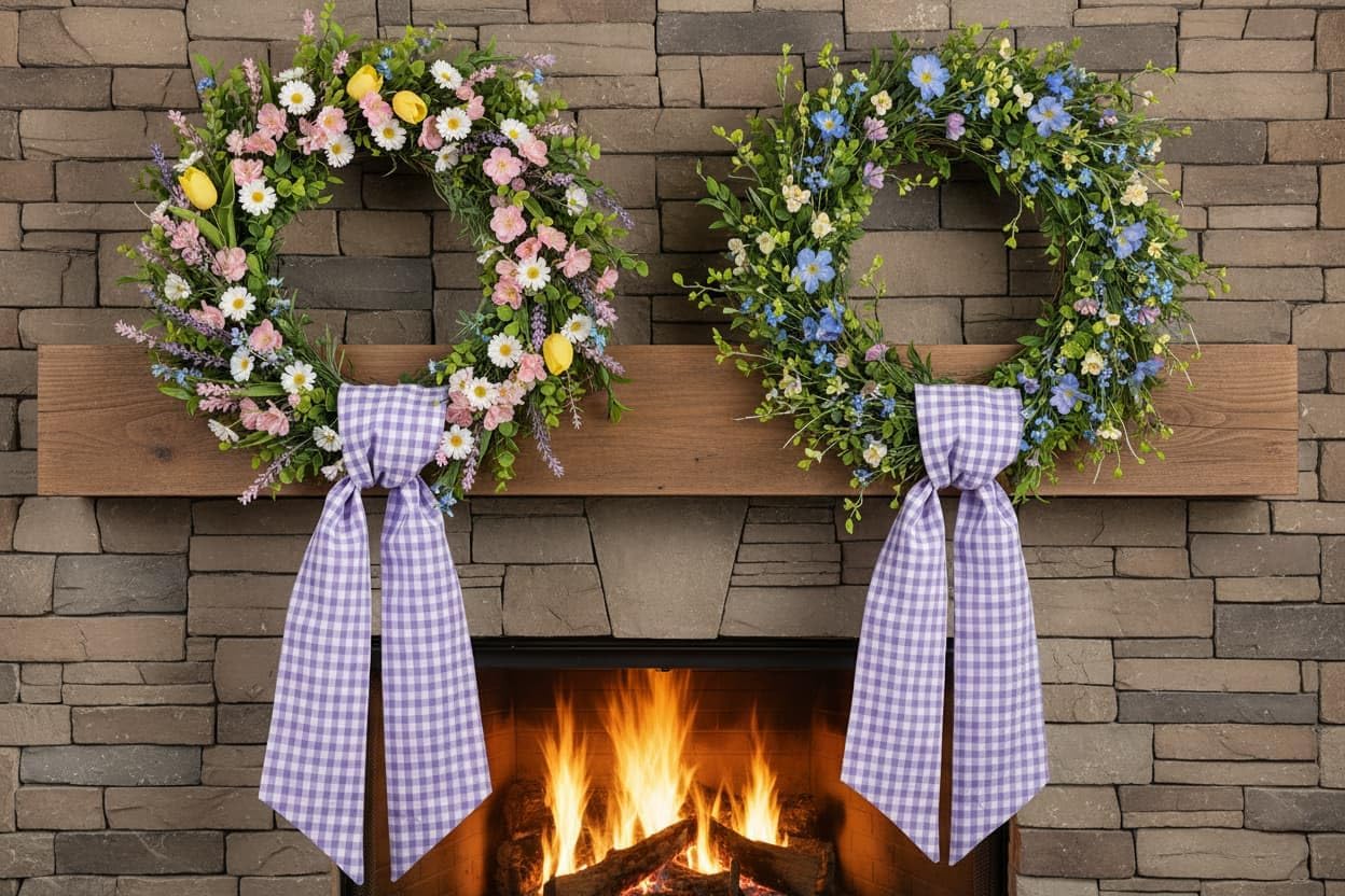 Skiennix Wreath Sash - Elegant Purple & White Checkered Plaid Bow Ribbon Bundle | 2 Pack (5.12" x 54.33")