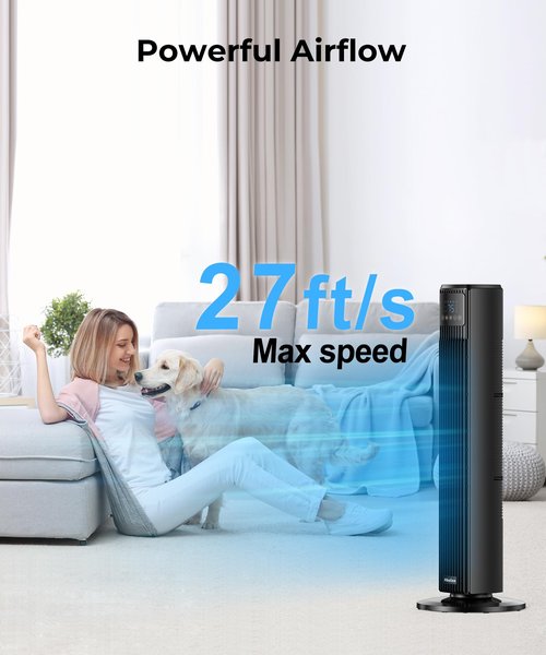 Abolee Tower Fan for Bedroom, Quiet Floor Fan with Remote, 90° Oscillating Fans with 4 Speeds, 4 Modes, 27ft/s Velocity, 12H Timer, 2024 New Standing Fans for Home, for Indoor Bedroom Office Black