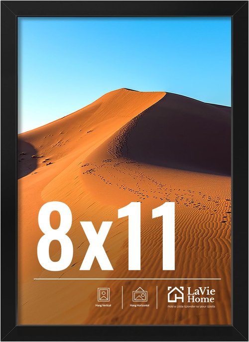 LaVie Home 8x11 Picture Frame - Classic Black Wall Display Frame with HD Plexiglas | Vertical & Horizontal Use