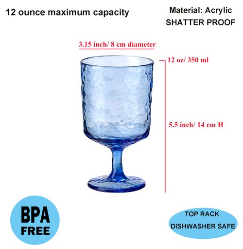 KX-WARE Iceberg Acrylic All-Purpose Wine Glasses, 12-ounce Plastic Stem Wine Glasses, set of 8 Multicolor