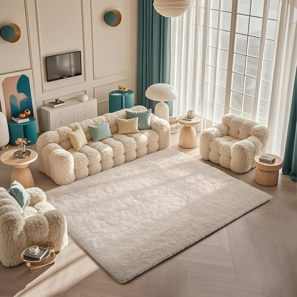 Ophanie 5x7 Ivory Area Rug - Fluffy Shag Soft Plush Carpet for Living Room & Nursery Decor