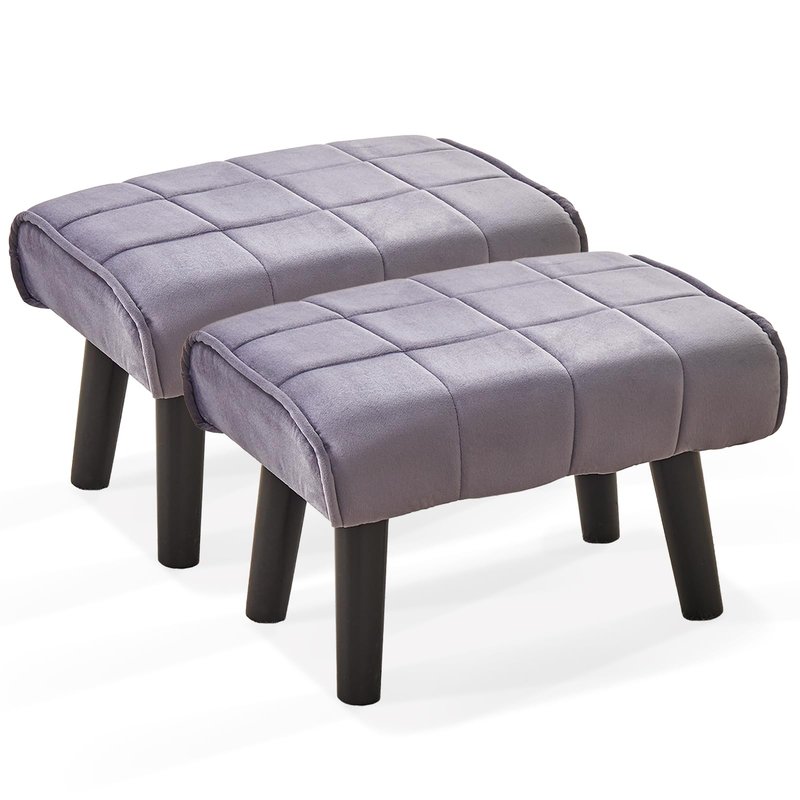 Wimarsbon Small Foot Stool Ottoman Modern Accent Step Stool Seat with Solid Wood Legs Velvet Soft Padded Pouf Ottomans Sofa Footrest Stools 16 inch for Couch Living Room Entryway 2 PCS Grey