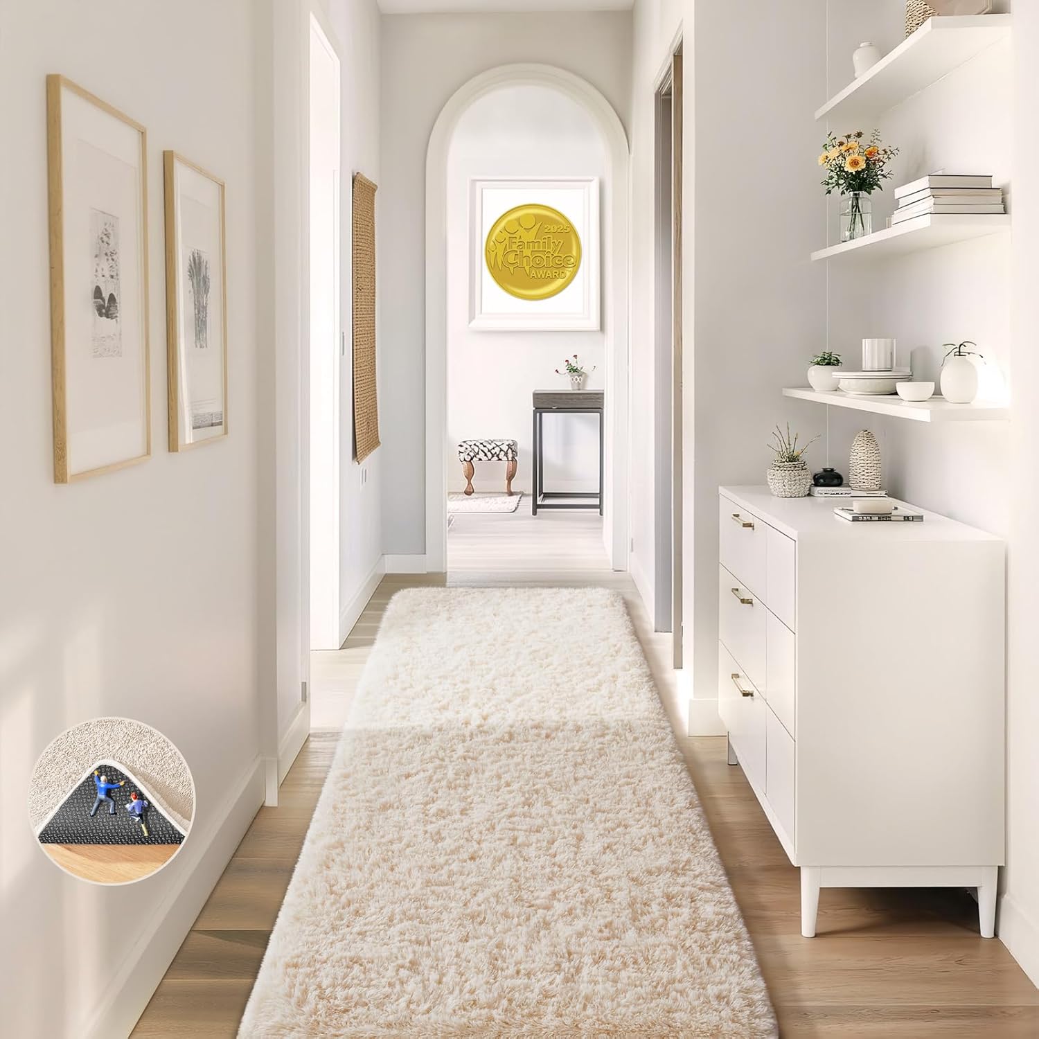 Ophanie Runner Rug - Non-Slip Fluffy Soft Carpet for Hallway | 2x5 Ivory Shaggy Design for Kids & Nursery