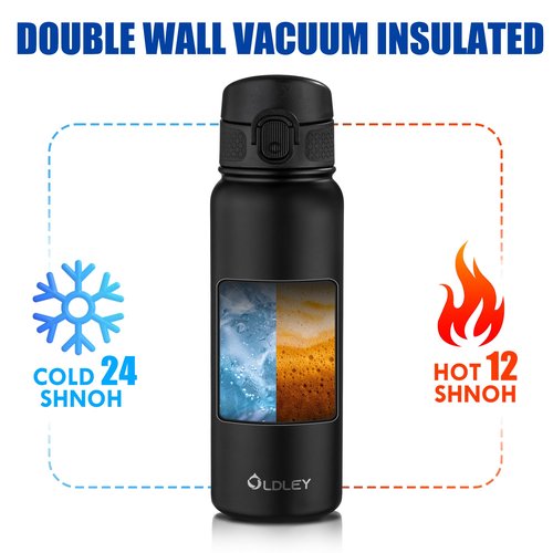 OLDLEY 20 Oz Insulated Stainless Steel Water Bottle For Kids, With Straws Leak-proof, Kids Water Bottles For School Boys Girls, Black