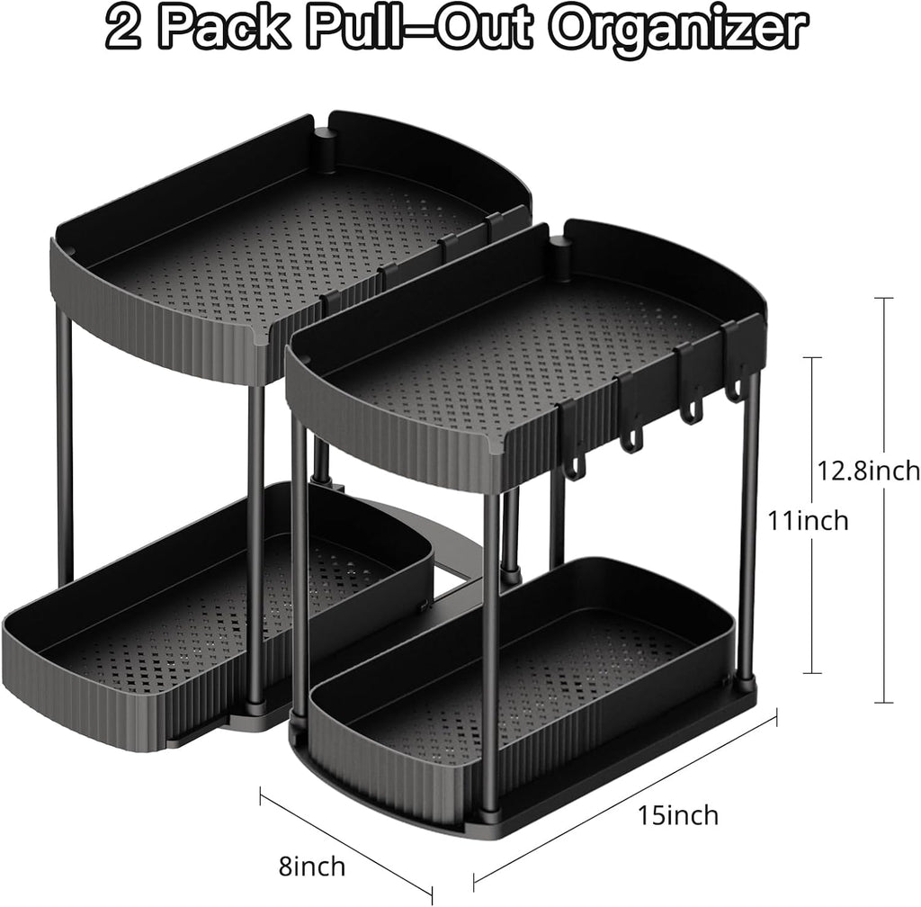 Ukeetap Multi-Purpose Pull-Out Storage Organizers - Under Sink & Cabinet Solutions, Black, 12.8 Inches, 2 Pack