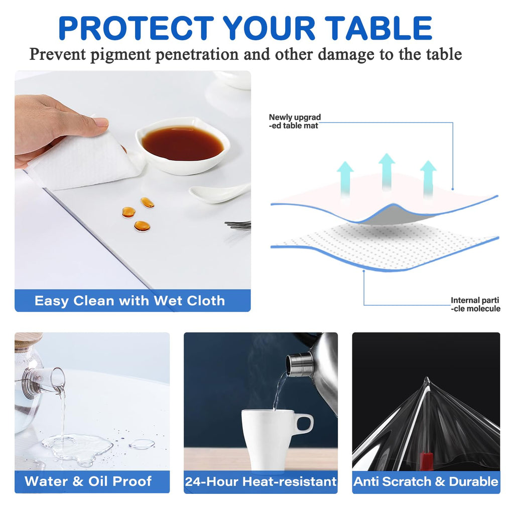 WanDeela 42 x 68 Inch Clear PVC Table Cover Protector - 1.5mm Thick Custom Plastic Desk Pad - Waterproof Vinyl Table Top Protector Mat