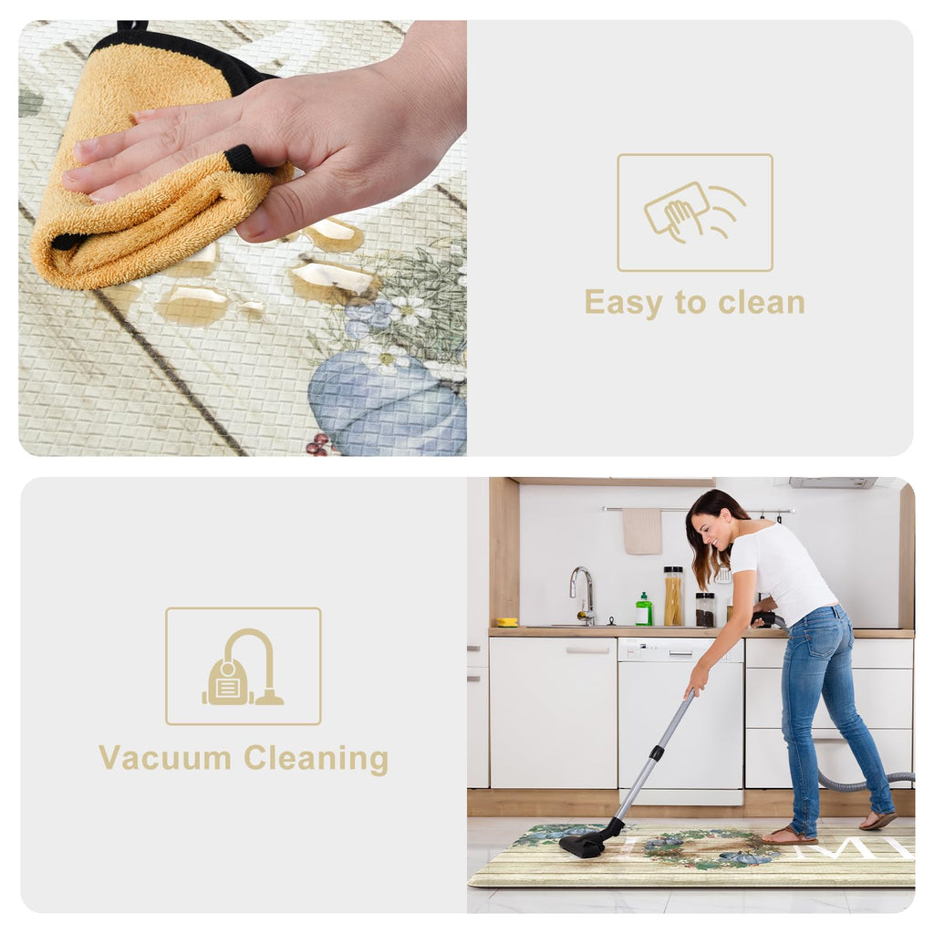 KIMODE Anti Fatigue Pumpkin Kitchen Mat for Floor,Halloween Fall Kitchen Rugs Sets of 2, Autumn Farmhouse Kitchen Rugs Non Slip,Cushioned Kitchen Floor Mat for Floor Sink, Laundry, Office,Home Blue